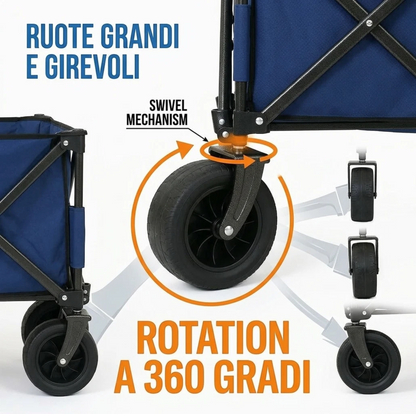 Carrello Outdoor Pieghevole Telescopico 80Kg con Ruote 360°