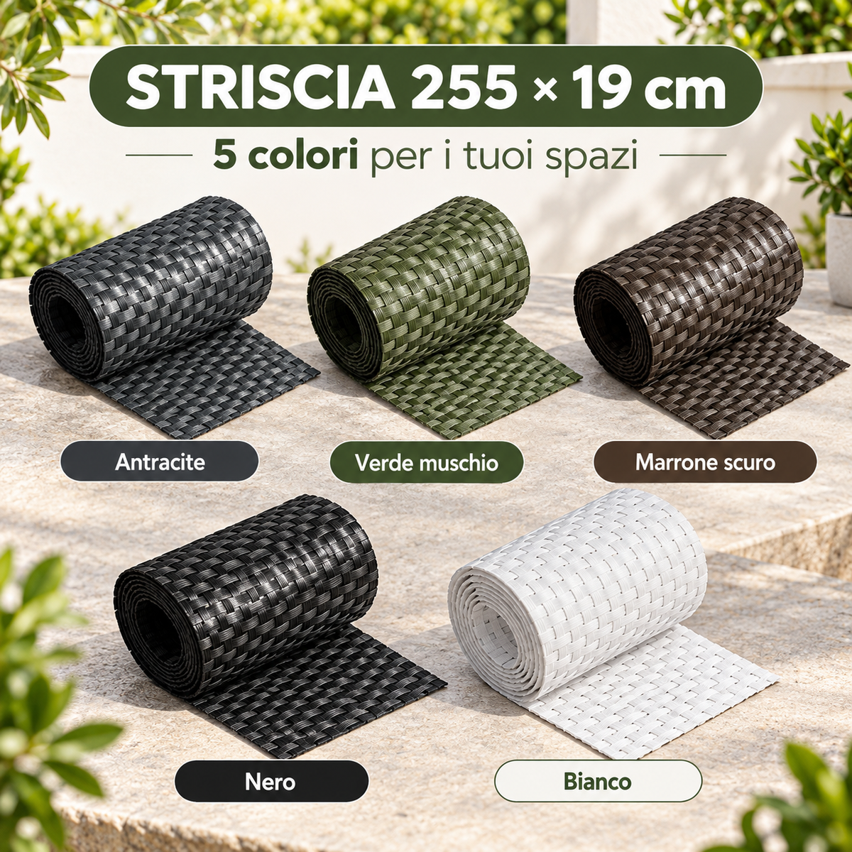 Cinque colori delle strisce frangivista 255 × 19 cm