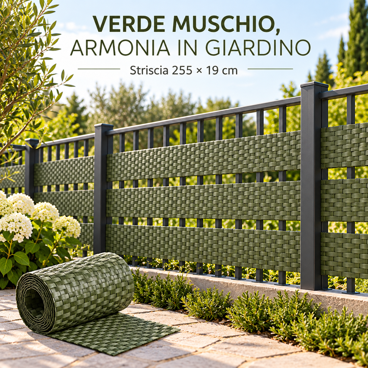 Strisce verde muschio per la privacy in giardino