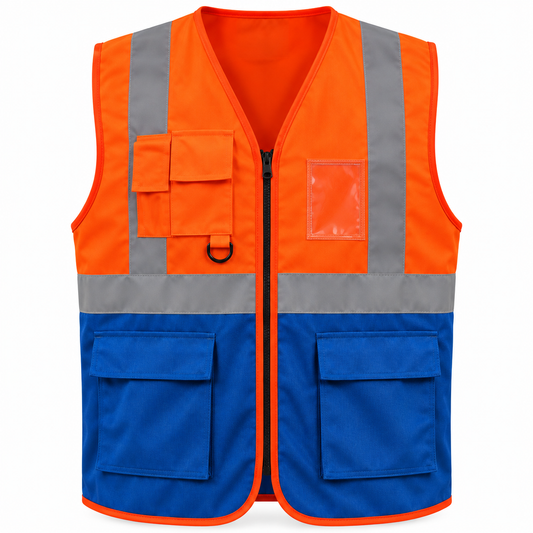 Gilet alta visibilità arancio blu su fondo bianco