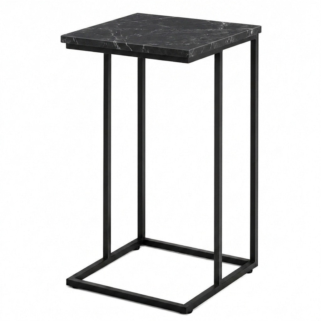 Tavolino Laterale a C Dark Marble 40x30x67 cm - immagine 1