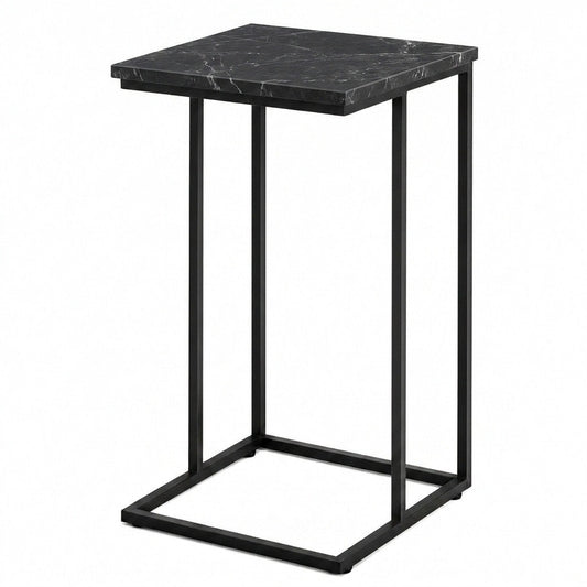Tavolino Laterale a C Dark Marble 40x30x67 cm - immagine 1