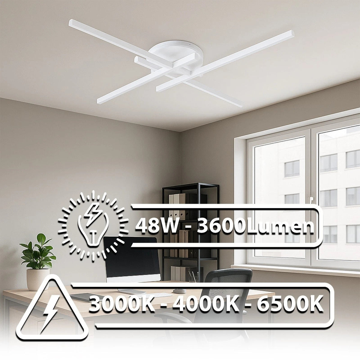 Lampadario LED 48 W a Croce Dimmerabile 3 CCT – Bianco/Nero