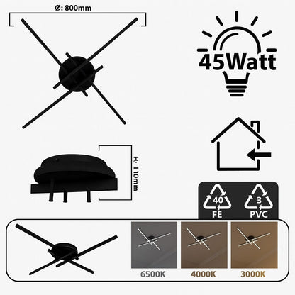Lampadario LED 48 W a Croce Dimmerabile 3 CCT – Bianco/Nero