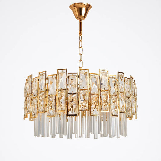 Lampadario dorato cristalli in vetro pendenti brillanti