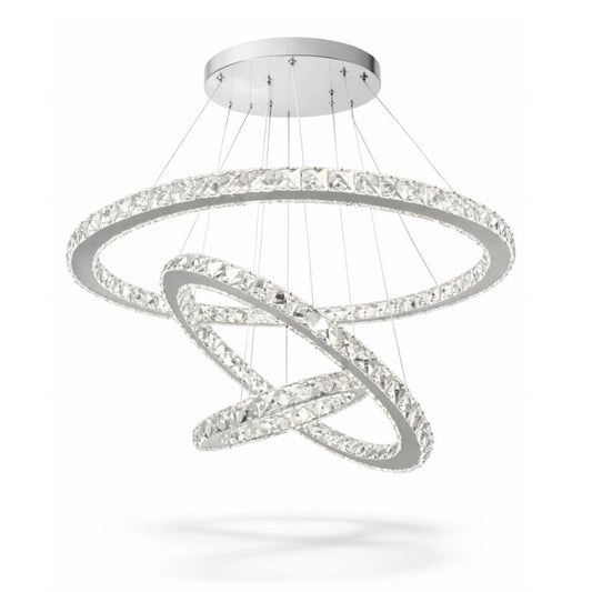 Lampadario a Sospensione Moderno LED con 3 Cerchi in Cristallo