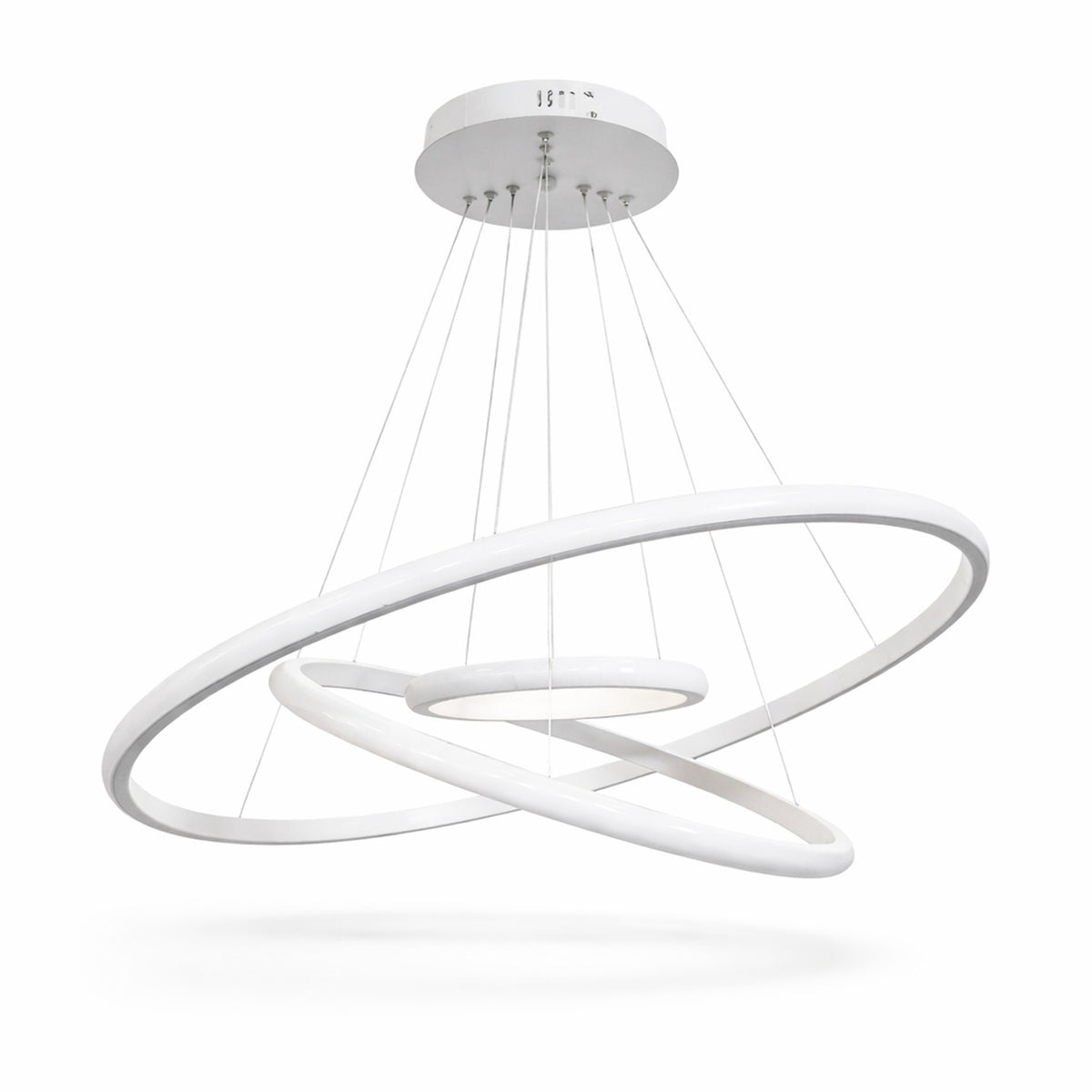 Lampadario LED bianco moderno a 3 anelli sospesi da soffitto 68W