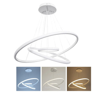 Lampadario LED bianco moderno a 3 anelli sospesi da soffitto 68W