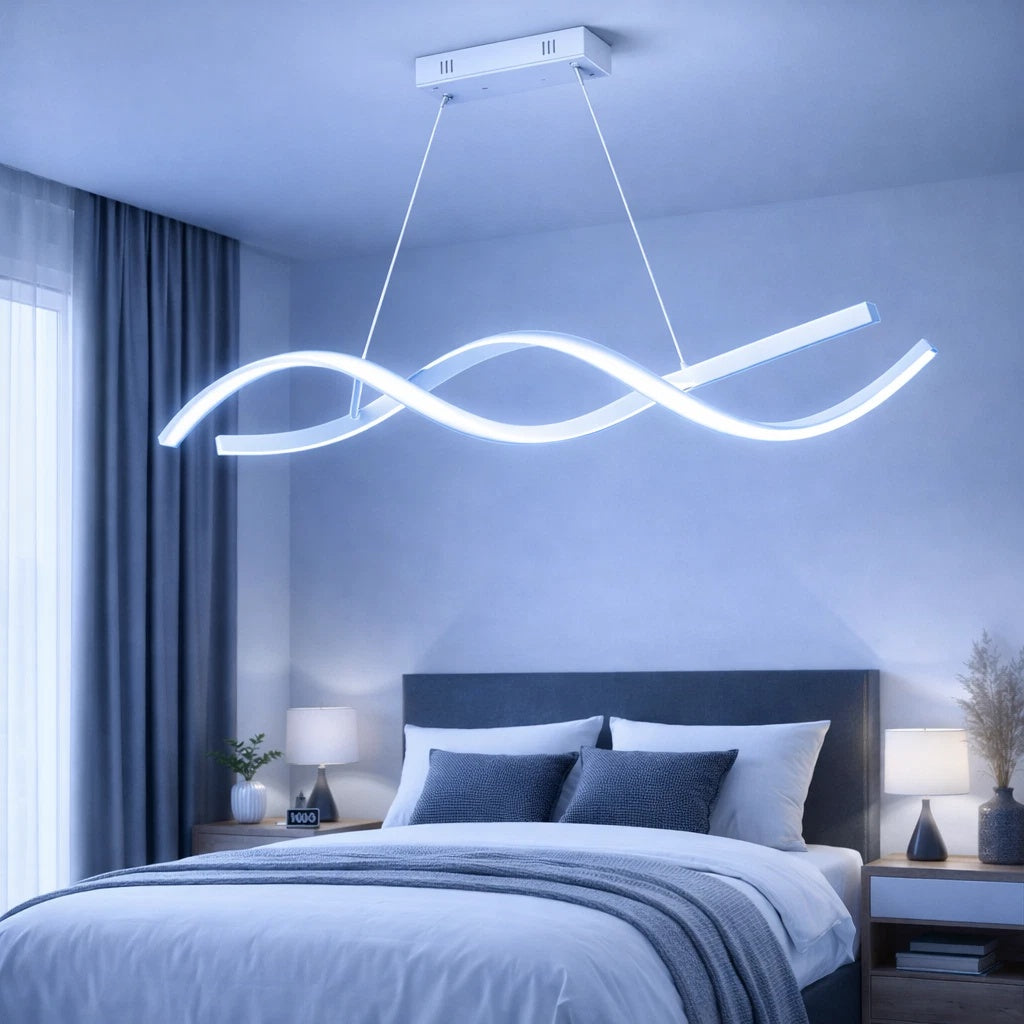 Lampadario LED a Sospensione Design Intreccio Bianco e Argento Cambio Temperatura 48W