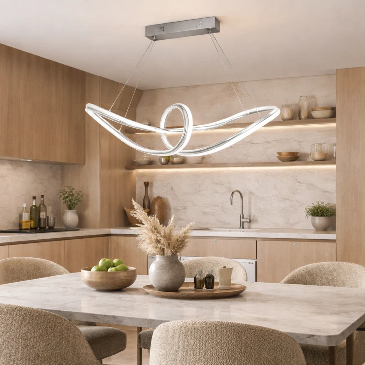 Lampadario LED Moderno Cromato a Sospensione, Altezza Regolabile, 60W, 4800 Lumen