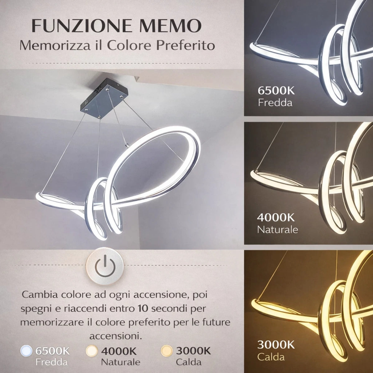 Lampadario LED Moderno Cromato a Sospensione, Altezza Regolabile, 60W, 4800 Lumen