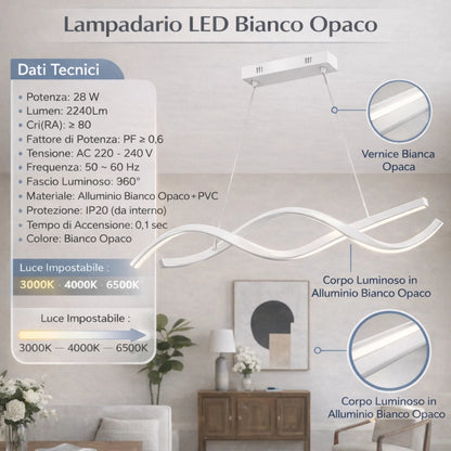 Lampadario LED a Sospensione Design Intreccio Bianco e Argento Cambio Temperatura 48W