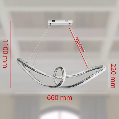 Lampadario LED Moderno Cromato a Sospensione, Altezza Regolabile, 60W, 4800 Lumen