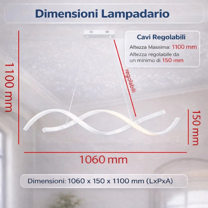 Lampadario LED a Sospensione Design Intreccio Bianco e Argento Cambio Temperatura 48W