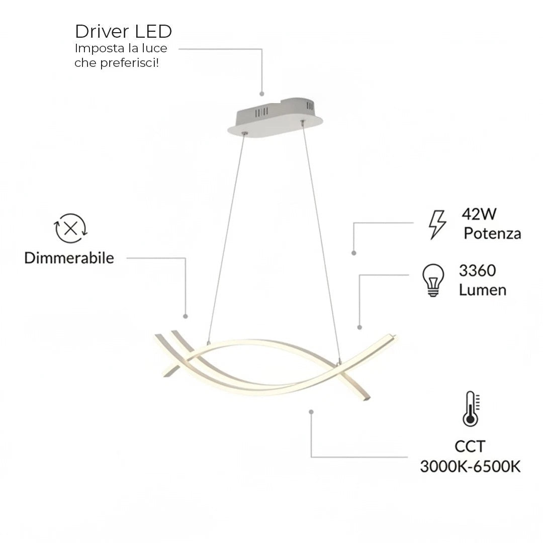 Lampadario LED a Sospensione Onda Bianca 42W CCT Switch