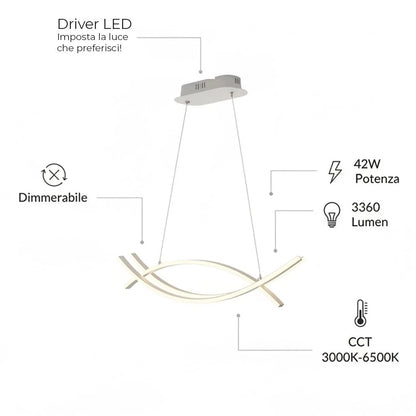 Lampadario LED a Sospensione Onda Bianca 42W CCT Switch