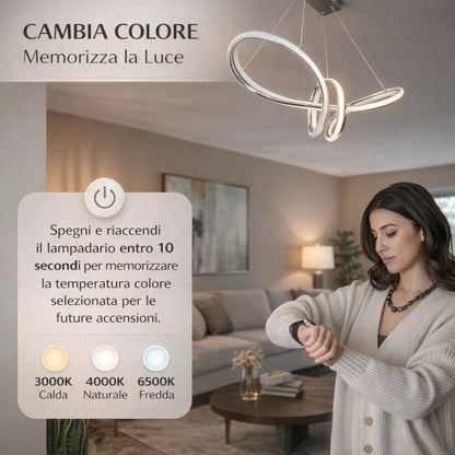 Lampadario LED Moderno Cromato a Sospensione, Altezza Regolabile, 60W, 4800 Lumen