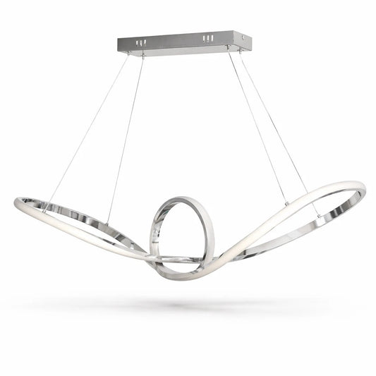 Lampadario LED Moderno con Finitura Cromata Lucida, Altezza Regolabile, 38W