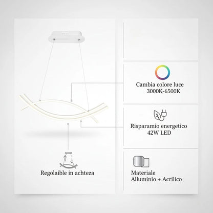 Lampadario LED a Sospensione Onda Bianca 42W CCT Switch