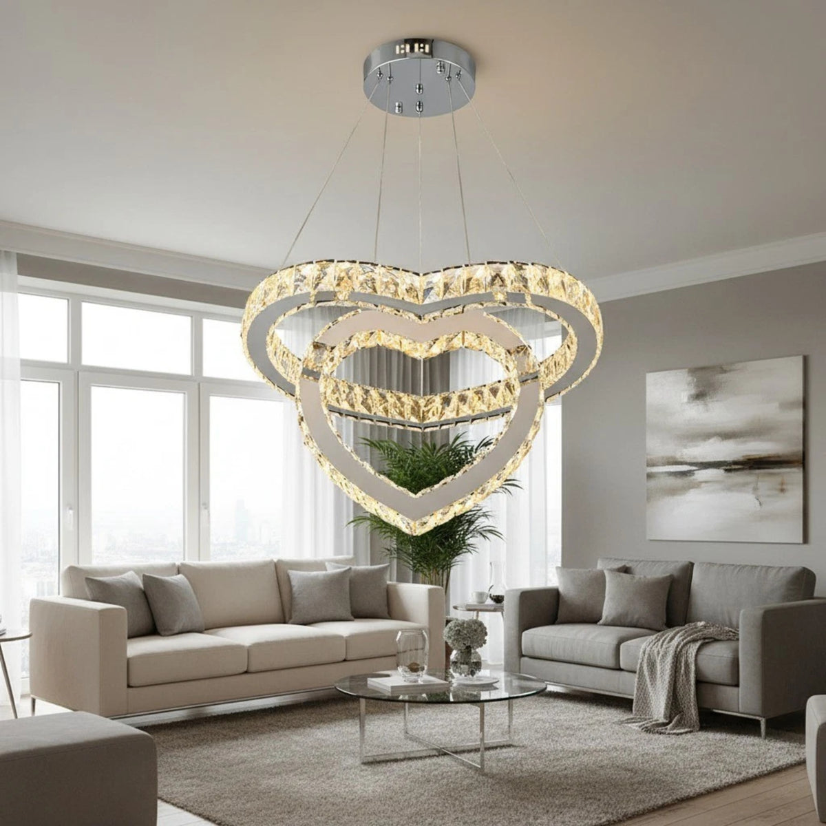 Lampadario Moderno LED a Sospensione Cuore in Cristallo