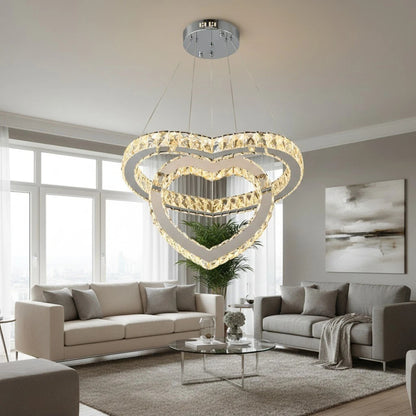 Lampadario Moderno LED a Sospensione Cuore in Cristallo