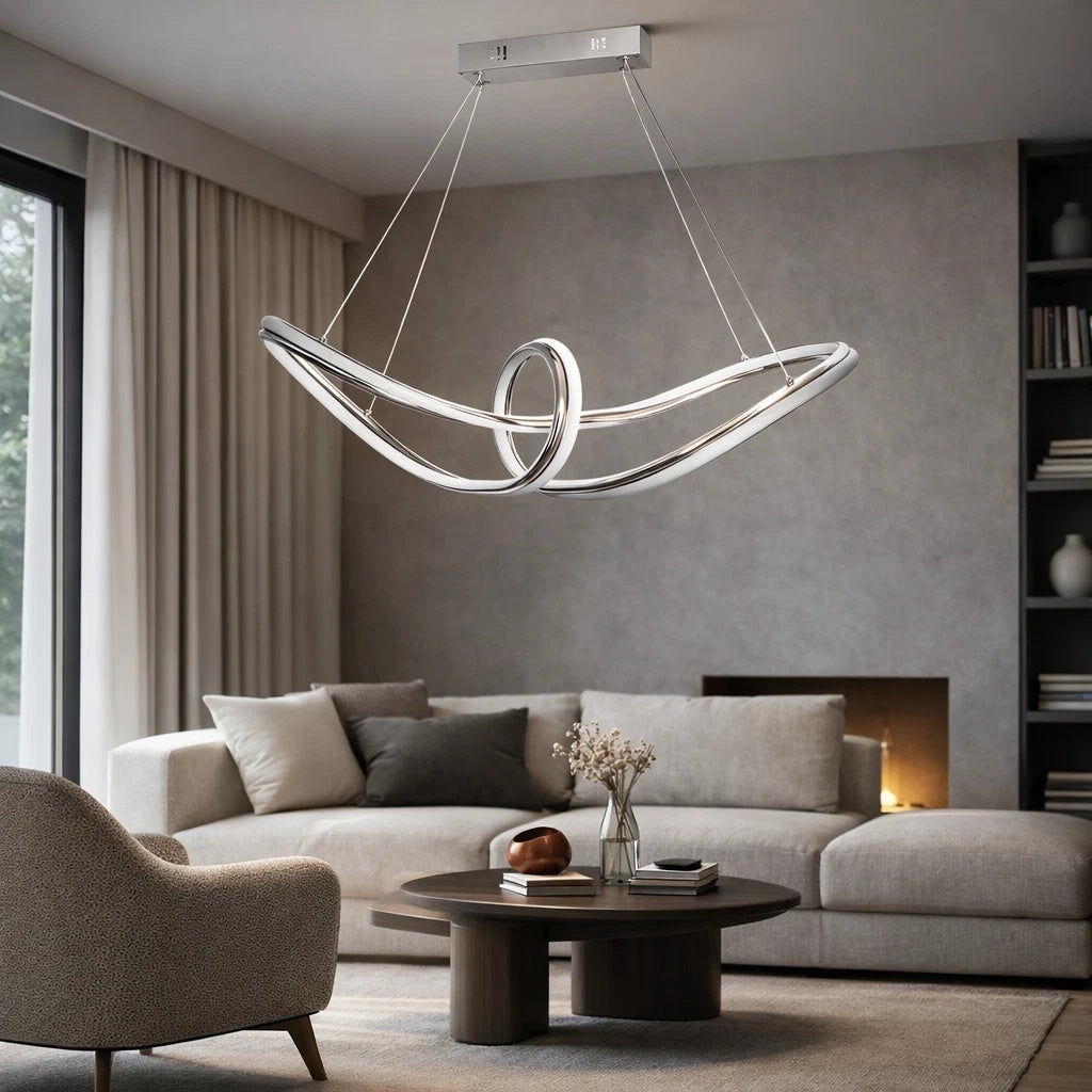 Lampadario LED Moderno Cromato a Sospensione, Altezza Regolabile, 60W, 4800 Lumen