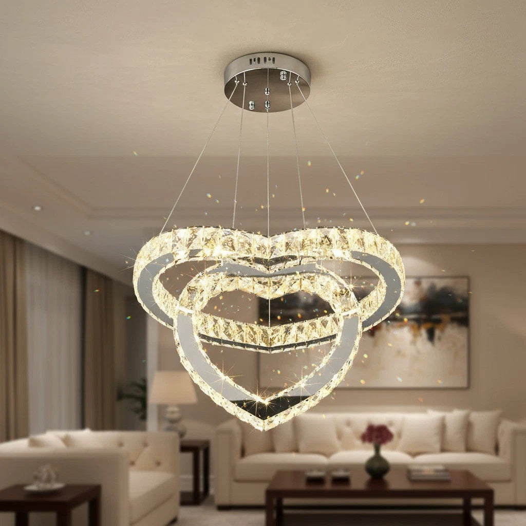 Lampadario Moderno LED a Sospensione Cuore in Cristallo