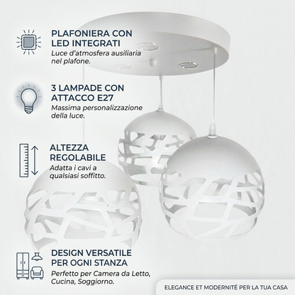 Lampadario moderno 3 globi traforato E27 con LED incluso
