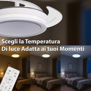 Ventilatore Soffitto LED Dimmerabile 55W con Pale Retrattili e Telecomando