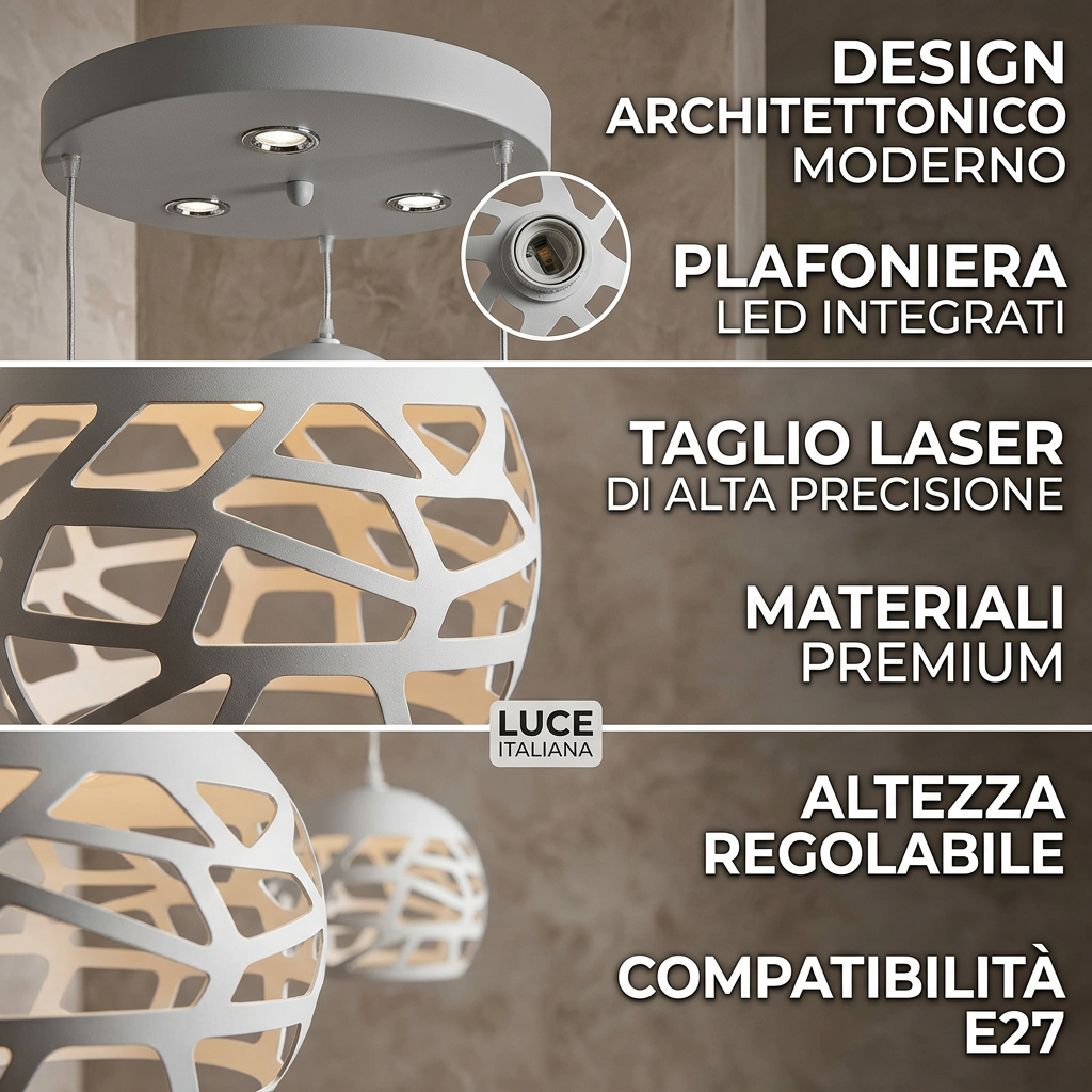 Lampadario moderno 3 globi traforato E27 con LED incluso