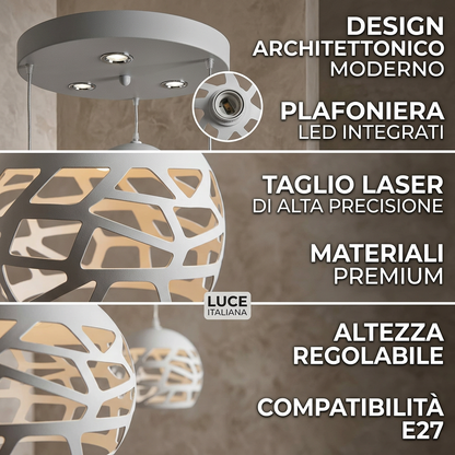 Lampadario moderno 3 globi traforato E27 con LED incluso