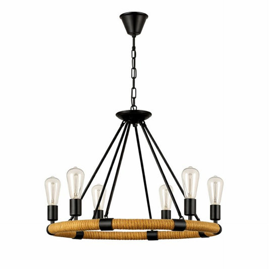 Lampadario Vintage in Corda di Canapa, Luce Calda e Design Rustico