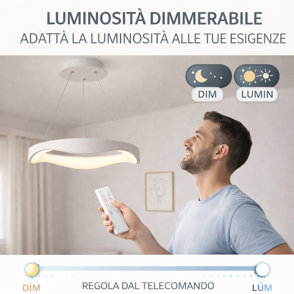 Lampadario LED a Sospensione Moderno 38W 3040 Lumen Ø50 cm con Telecomando