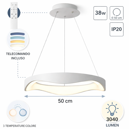 Lampadario LED a Sospensione Moderno 38W 3040 Lumen Ø50 cm con Telecomando