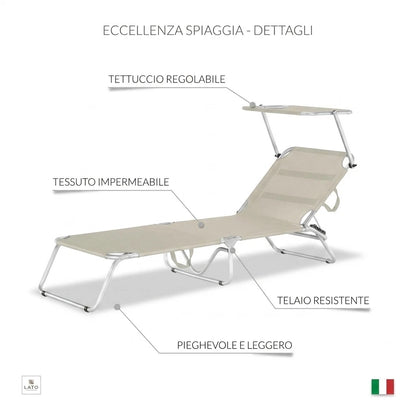 Lettino Mare Pieghevole con Tettuccio Parasole