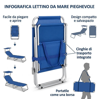 Lettino Mare Pieghevole con Tettuccio Parasole