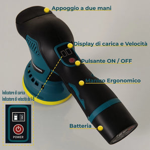 Levigatrice Lucidatrice Portatile 12V 380W con 2 Batterie e Accessori