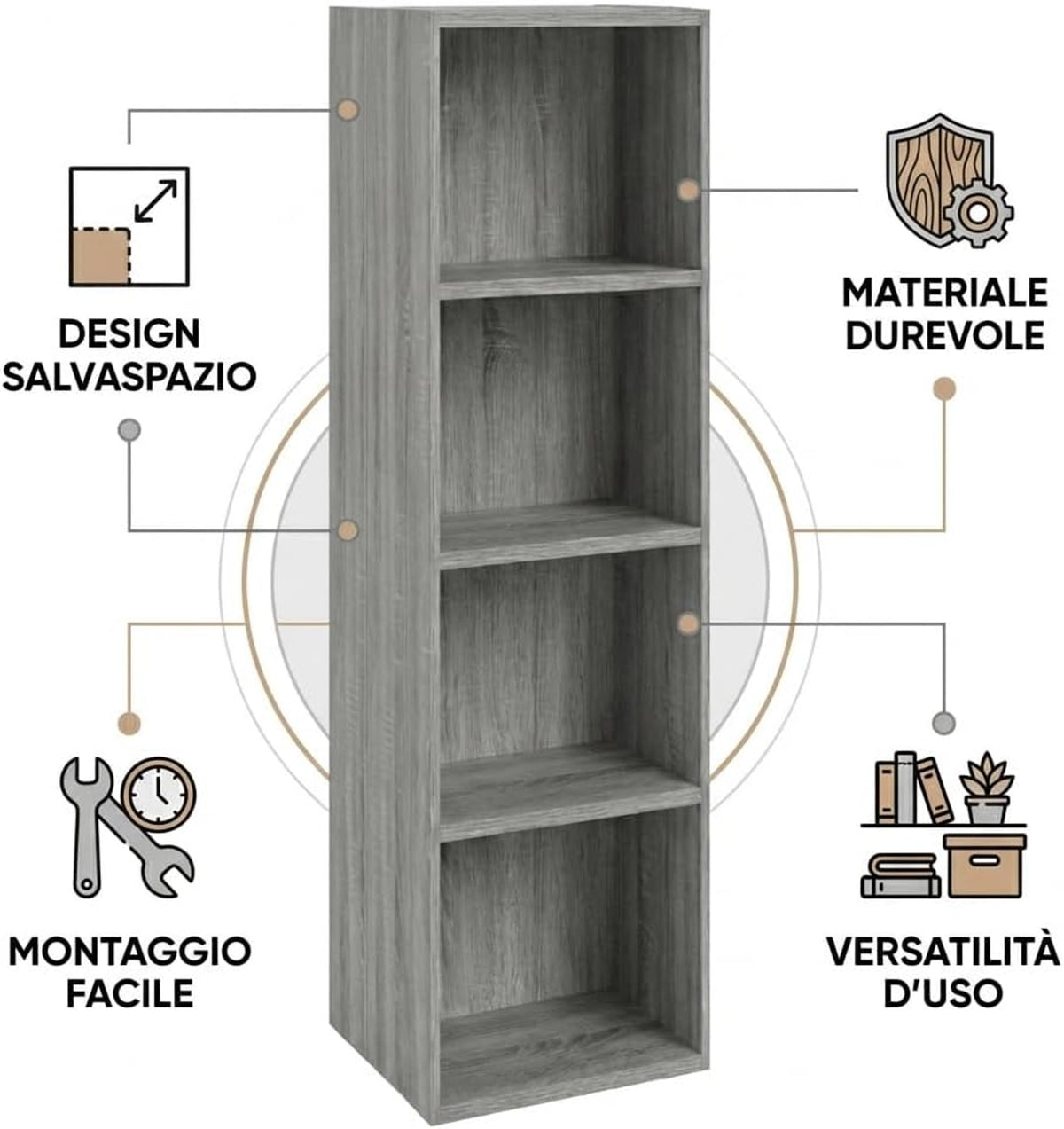 Libreria da Terra in Legno Verticale Salvaspazio con Ripiani