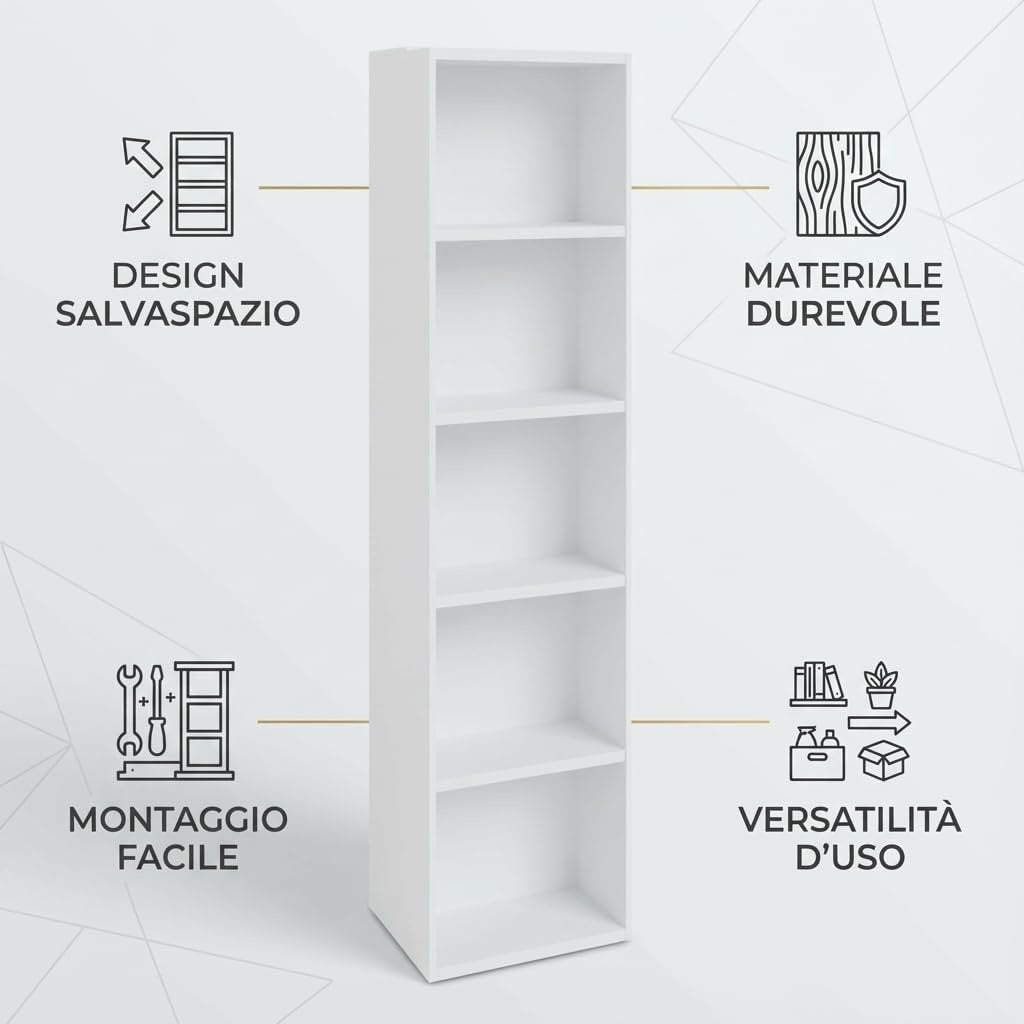 Libreria da Terra in Legno Verticale Salvaspazio con Ripiani