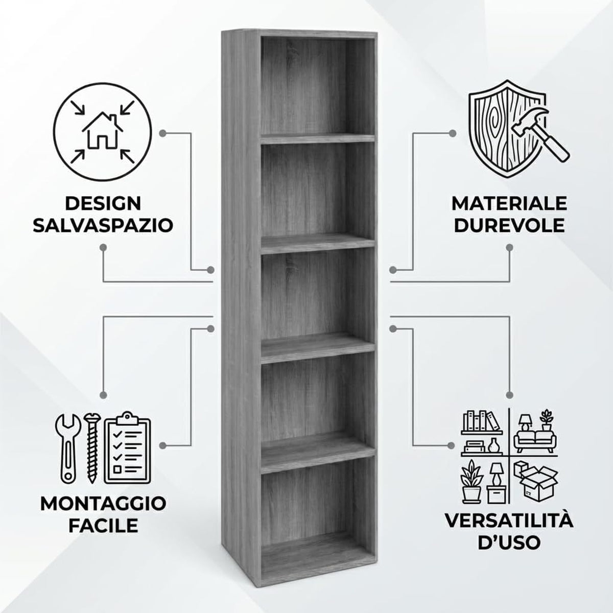 Libreria da Terra in Legno Verticale Salvaspazio con Ripiani