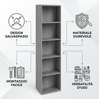 Libreria da Terra in Legno Verticale Salvaspazio con Ripiani