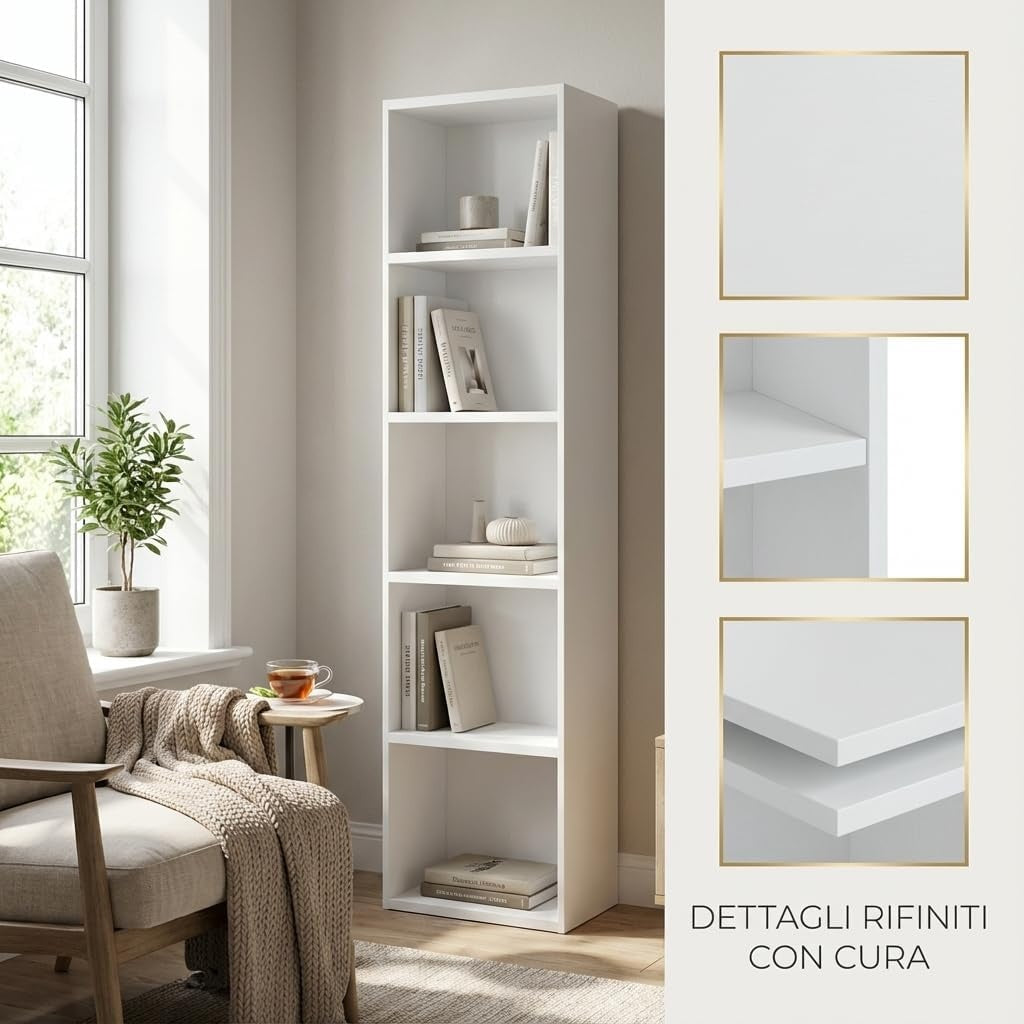 Libreria da Terra in Legno Verticale Salvaspazio con Ripiani