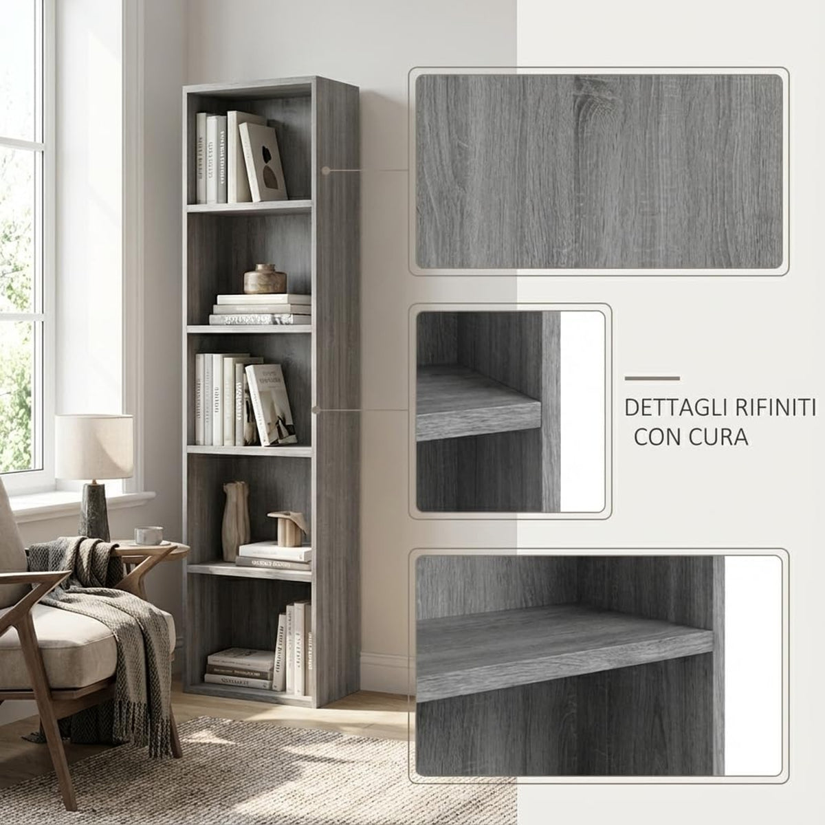 Libreria da Terra in Legno Verticale Salvaspazio con Ripiani