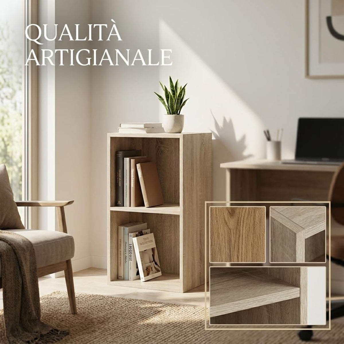 Libreria da Terra in Legno Verticale Salvaspazio con Ripiani