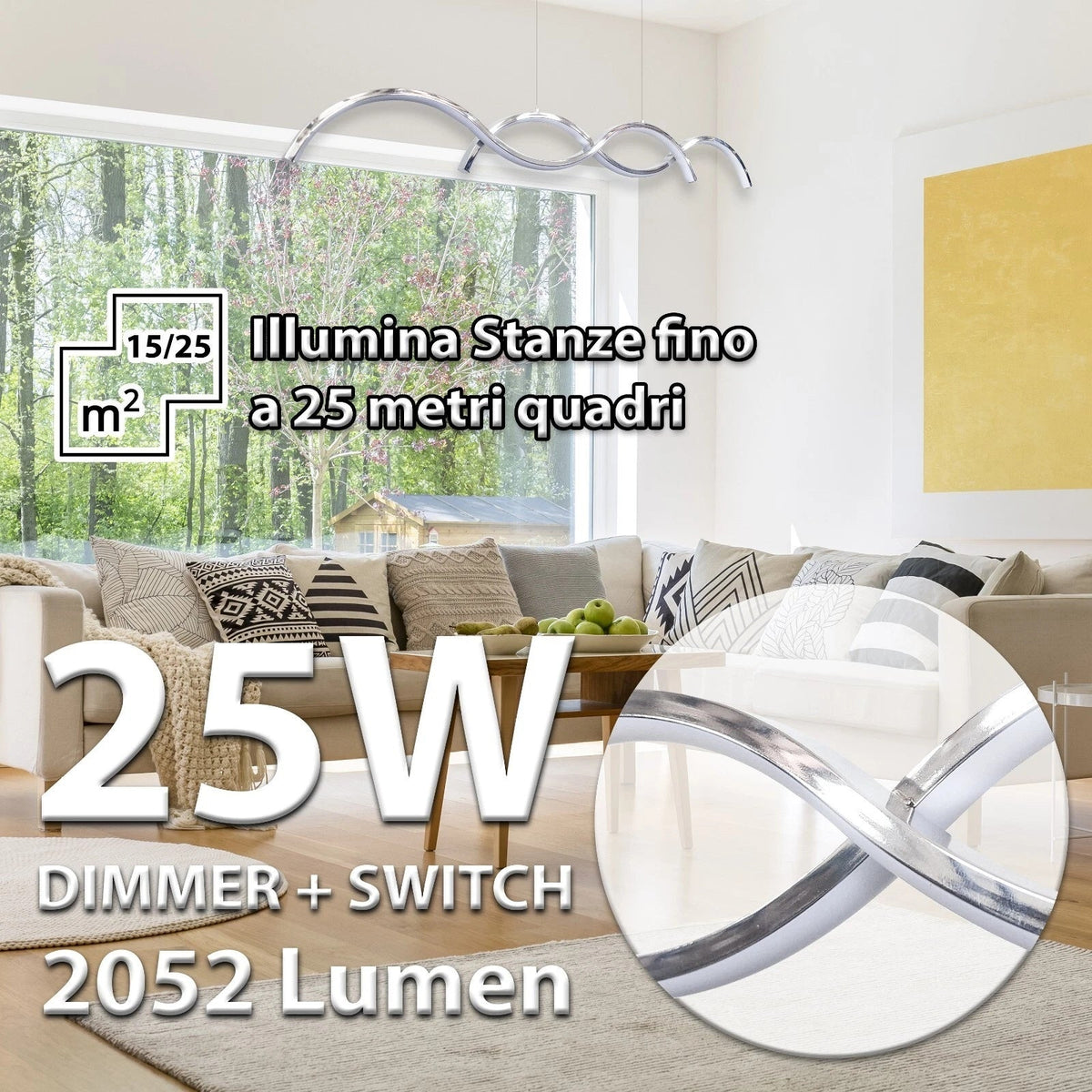 Lampadario LED sospensione 25W design moderno intrecciato dimmer