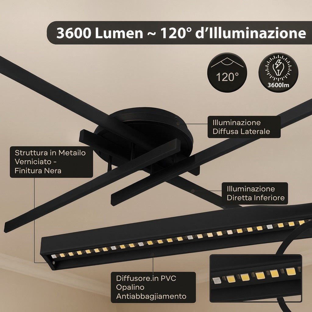 Lampadario LED 48 W a Croce Dimmerabile 3 CCT – Bianco/Nero