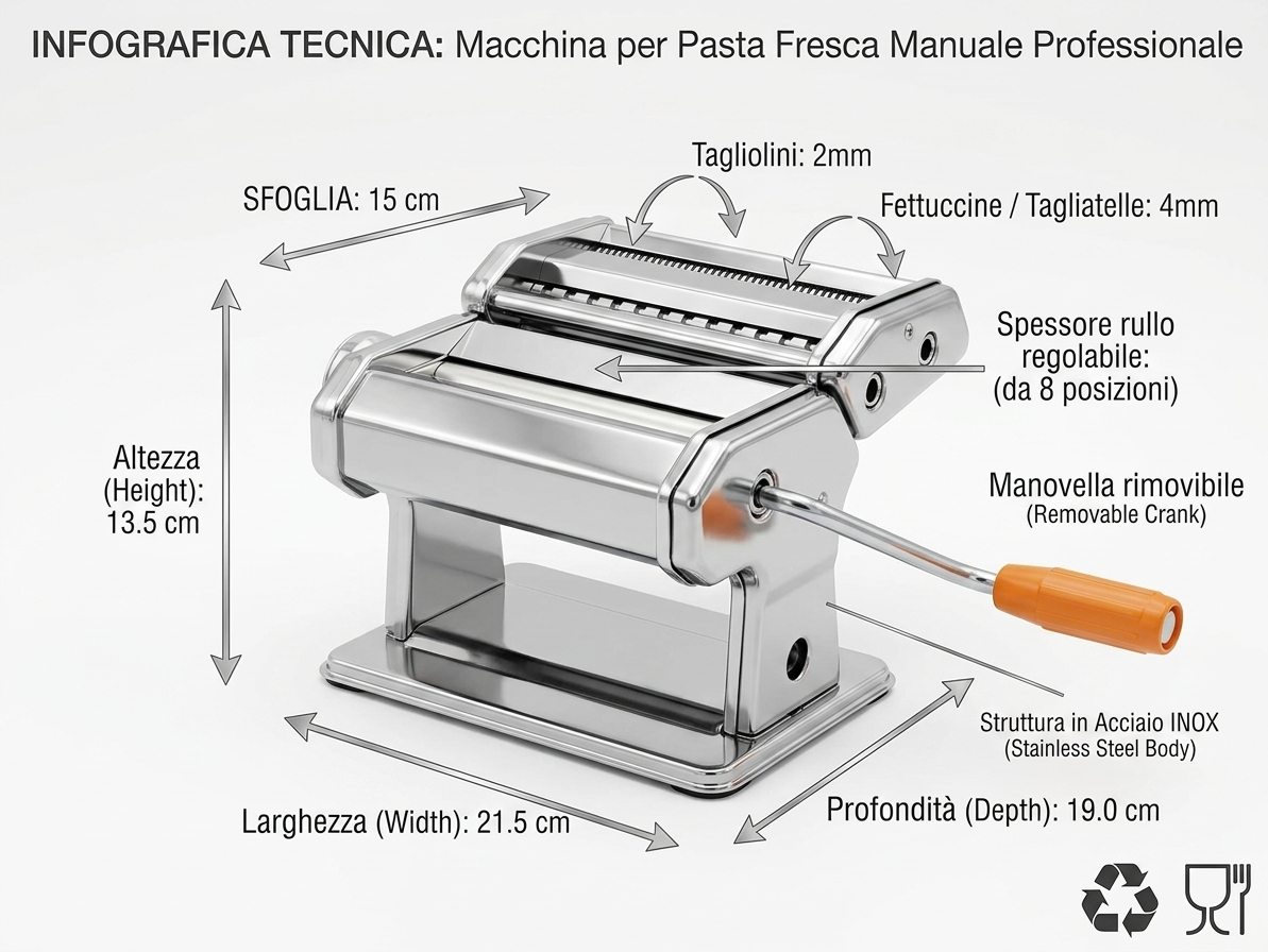 Macchina Manuale per Pasta Fresca in Acciaio Inox
