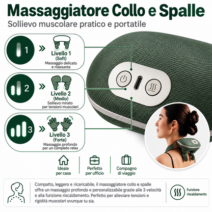 Massaggiatore collo e spalle con 3 livelli di intensità regolabili