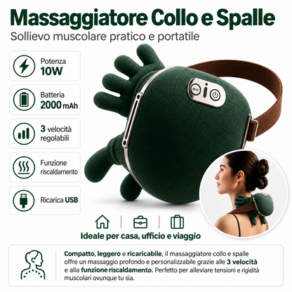 Massaggiatore collo e spalle 10W batteria 2000mAh 3 velocità e riscaldamento