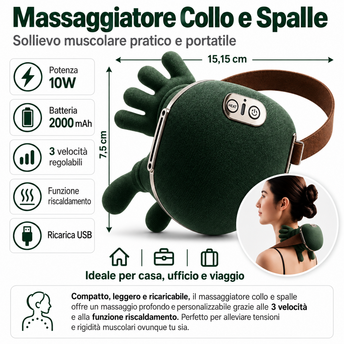 Massaggiatore collo e spalle dimensioni 15,15 x 7,5 cm circa